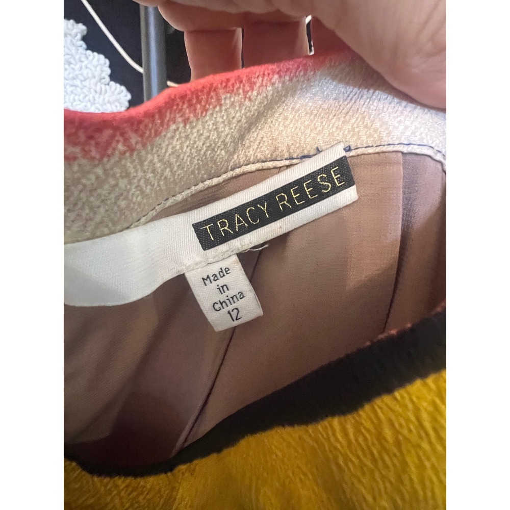 Tracy Reese Multi Color Striped Silk Blend Pencil Skirt Size 12 Midi Abstract - Picture 6 of 8